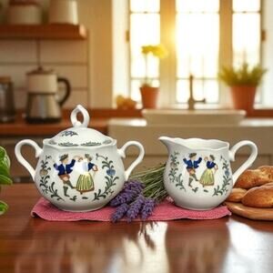 Provencial Designs By Nikko VTG French Country Dancers Creamer Sugar Bowl Set